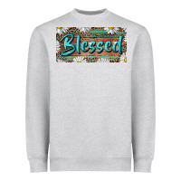Heather Grey Blessed With Daisy And Leopard Heavyweight Sweatshirt - RanaPortraitStore