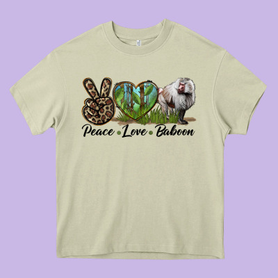 Leopard Peace Love Baboon Heavy Core Tee Designed By Lillyallendesigns