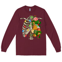 Burgundy skeleton chest christmas Long Sleeve Tee - FaDigitalArtStudio