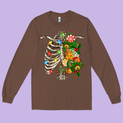 Skeleton Chest Christmas Long Sleeve Tee Designed By Fadigitalartstudio