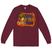 Burgundy hello pumpkin season Long Sleeve Tee - RacoonDesign