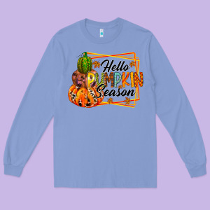 Hello Pumpkin Season Long Sleeve Tee Designed By Racoondesign