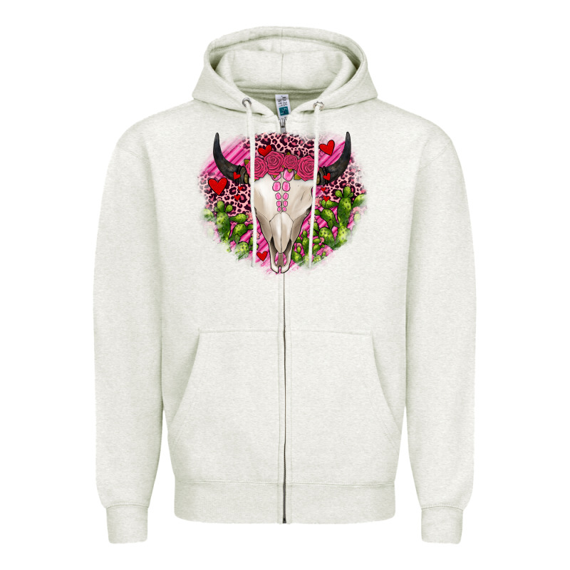 Bull Skull Cactus Valentines Zipper Hoodie by JahusDesignShop | Teevron