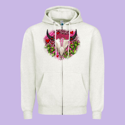 Bull Skull Cactus Valentines Zipper Hoodie Designed By Jahusdesignshop