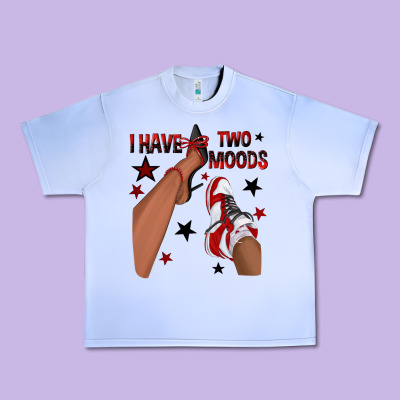 I Have Two Moods Black And Red Sneakers Afro Girl Urban Heavy Tee Designed By Texasbilliewilder