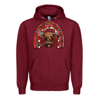 Burgundy valentines highland cow rainbow Zipper Hoodie - JahusDesignShop