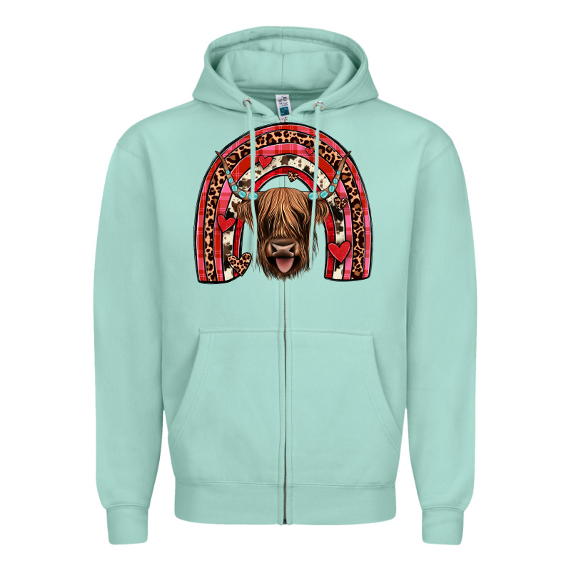 Valentines Highland Cow Rainbow Zipper Hoodie by JahusDesignShop | Teevron