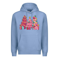 Colony Blue Pink Christmas trees Premium Hoodie - NancyCooperArtShop