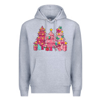 Heather Grey Pink Christmas trees Premium Hoodie - NancyCooperArtShop