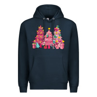 Navy Pink Christmas trees Premium Hoodie - NancyCooperArtShop