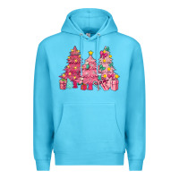 Ocean Blue Pink Christmas trees Premium Hoodie - NancyCooperArtShop