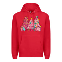 Red Pink Christmas trees Premium Hoodie - NancyCooperArtShop