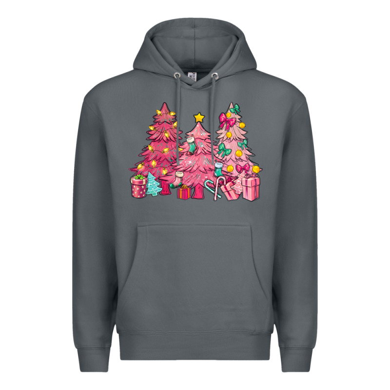 Pink Christmas Trees Premium Hoodie by NancyCooperArtShop | Teevron