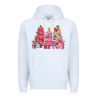 White Pink Christmas trees Premium Hoodie - NancyCooperArtShop