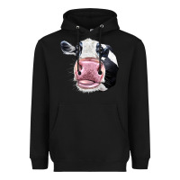 Black Cute Holstein Face Heavyweight Hoodie - LillyAllenDesigns