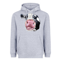 Heather Grey Cute Holstein Face Heavyweight Hoodie - LillyAllenDesigns