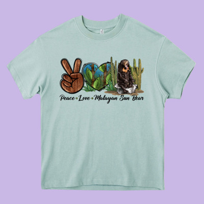 Peace Love Malayan Sun Bear Heavy Core Tee Designed By Lillyallendesigns