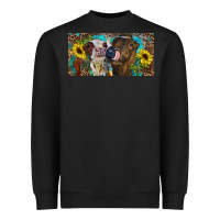 Black Heifers With Sunflowers And Leopard Heavyweight Sweatshirt - RanaPortraitStore
