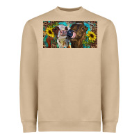 Mushroom Heifers With Sunflowers And Leopard Heavyweight Sweatshirt - RanaPortraitStore