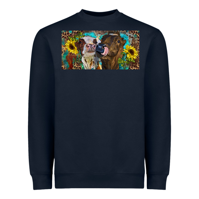 Heifers With Sunflowers And Leopard Heavyweight Sweatshirt by RanaPortraitStore | Teevron