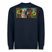 Navy Heifers With Sunflowers And Leopard Heavyweight Sweatshirt - RanaPortraitStore