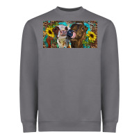 Storm Heifers With Sunflowers And Leopard Heavyweight Sweatshirt - RanaPortraitStore