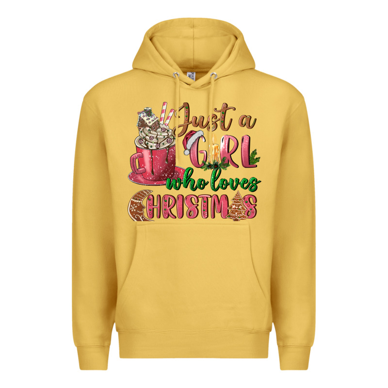 Pink Just A Girl Who Loves Christmas Premium Hoodie by NancyCooperArtShop | Teevron