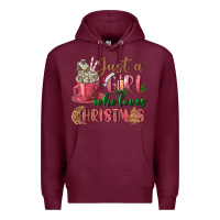Burgundy Pink Just a girl who loves Christmas Premium Hoodie - NancyCooperArtShop