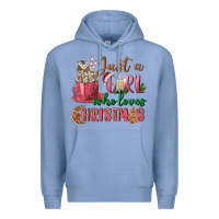 Colony Blue Pink Just a girl who loves Christmas Premium Hoodie - NancyCooperArtShop