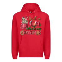 Red Pink Just a girl who loves Christmas Premium Hoodie - NancyCooperArtShop