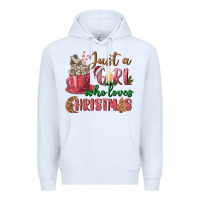 White Pink Just a girl who loves Christmas Premium Hoodie - NancyCooperArtShop
