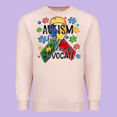 Autism Listen Learn Advocate Premium Sweatshirt Designed By Maliassmallbusiness