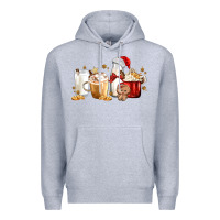 Heather Grey Christmas Milk and Cookie Latte Coffee Cups Premium Hoodie - MaliasSmallBusiness