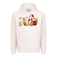 Pale Pink Christmas Milk and Cookie Latte Coffee Cups Premium Hoodie - MaliasSmallBusiness