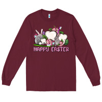 Burgundy Happy Easter teeth Long Sleeve Tee - OliviaCreatesArt