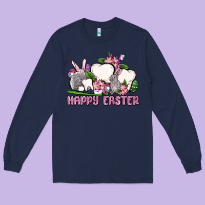 Happy Easter Teeth Long Sleeve Tee Designed By Oliviacreatesart