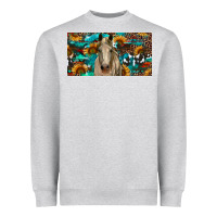Heather Grey Horse With Sunflowers Aztec And Cowhide Heavyweight Sweatshirt - RanaPortraitStore