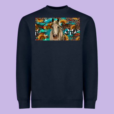 Heavyweight Sweatshirt Horse With Sunflowers Aztec And Cowhide