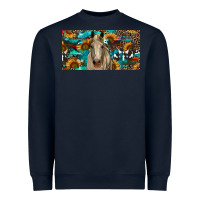 Navy Horse With Sunflowers Aztec And Cowhide Heavyweight Sweatshirt - RanaPortraitStore
