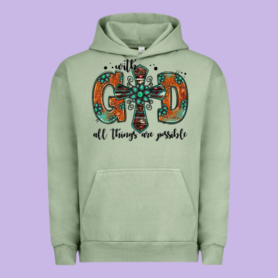 With God All Things Are Possible Gemstone Cross Urban Hoodie Designed By Jasminsmagicworld