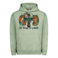 Pigment Oil Green with god all things are possible gemstone cross Urban Hoodie - Jasminsmagicworld