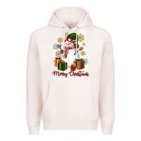 Pale Pink Snowman Merry Christmas Premium Hoodie - NancyCooperArtShop