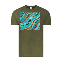 Vintage Olive turquoise brushstrokes with leopard and cowhide Vintage Tee - RanaPortraitStore