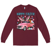 Burgundy Happy Easter truck Long Sleeve Tee - OliviaCreatesArt