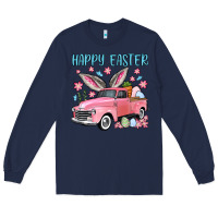 Navy Happy Easter truck Long Sleeve Tee - OliviaCreatesArt