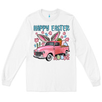 White Happy Easter truck Long Sleeve Tee - OliviaCreatesArt