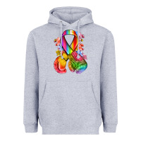 Heather Grey all color ribbon with boxing gloves Heavyweight Hoodie - NancyCooperArtShop