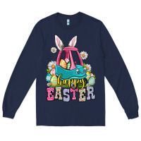 Navy Happy Easter toddler car Long Sleeve Tee - OliviaCreatesArt