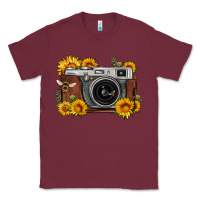 Burgundy sunflower bee vintage camera Classic Tee - FaDigitalArtStudio