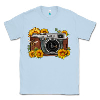 Dusty Blue sunflower bee vintage camera Classic Tee - FaDigitalArtStudio